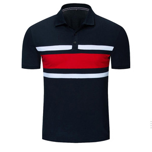 Polo de Punto de Manga Corta para Hombre, Diseño Casual a Rayas con Bloques de Color, Corte Regular, Negro, Rojo, Blanco - Product Image 1
