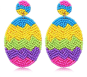 Felt Back Seed Beaded Trendy Unisex Easter Egg <b>Sequin</b> Dangle Pastel Embroidery Handmade Beaded Jewelry BY MULTI CRAFT - Product Image 6