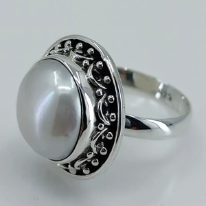 Coin Pearl <b>Ring</b> Handmade Sterling <b>Silver</b> Bezel Setting Natural Round Shape Gemstone <b>Boho</b> Jewelry June Birthstone Gift - Product Image 5