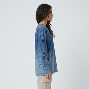 T-shirts oversize déchirés pour femmes, à manches longues, col rond, coupe ample, style streetwear d'été - Product Image 3
