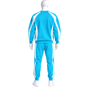 Ensemble de survêtement unisexe bleu aqua avec sweat-shirt à col rond et pantalon de jogging, rayures contrastées, tenue décontractée pour le sport et l'entraînement - Product Image 2