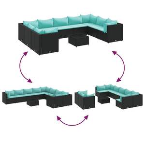 Black Poly Rattan Patio <b>Sofa</b> <b>Set</b> With Cushions Outdoor Garden Furniture Contemporary Design - Product Image 6