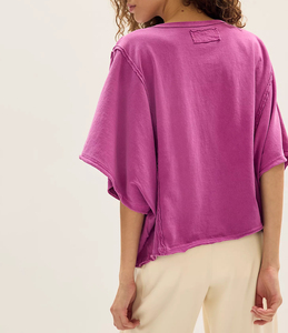 Eco-Friendly Women Oversized <b>Batwing</b> Sleeve <b>T</b>-<b>Shirt</b> Solid Color O-Neck Loose Fit Knitted Plus Size Women Casual Top Summer Wear - Product Image 2
