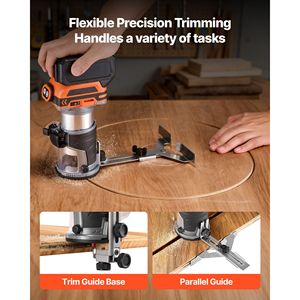 Fresatrice palmare a batteria 18V brushless compatta con mandrino da 1/4 di pollice, velocità variabile, base fissa e rifilatore per bordi - Product Image 6