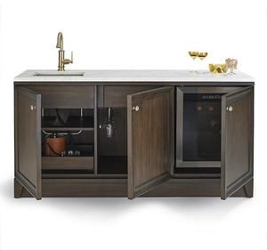 Buffet long de luxe en bois de mahogany massif avec plateau en marbre et vitrines en verre, meubles minimalistes pour chambre à coucher et salle à manger - Product Image 6