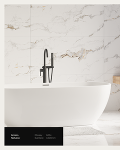 Carreaux de céramique en porcelaine émaillée effet marbre blanc 60x120 cm, finition brillante Arrezo Natural, design Statuario 600x1200 mm pour sol - Product Image 3