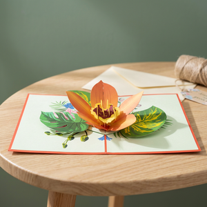 Tarjeta Pop-up Orquídea Naranja Hecha a Mano, Invitación de Felicitación, Impresión Tipográfica 3D, Flor de Papel, Venta al por Mayor en Hanói, Viet-craft - Product Image 5