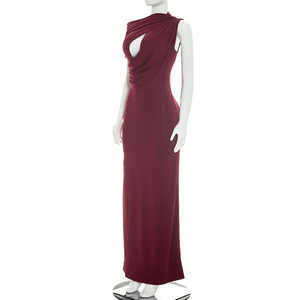 Vestido Maxi de Fiesta para Mujer, Color Borgoña, de Un Solo Hombro, con Aberturas y Drapeado - Product Image 6