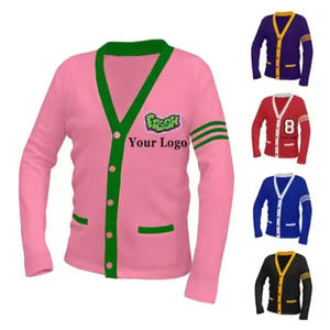 Pull tricoté personnalisé en gros avec logo, tricot unisexe, pull en coton rayé, cardigan pour l'école, le collège et l'université - Product Image 1