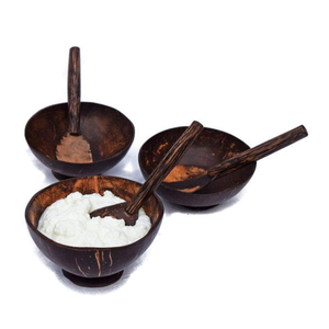 Bol en noix de coco bio avec base et cuillère de service pour salade et dessert végétaliens, vente en gros du Vietnam - Product Image 3
