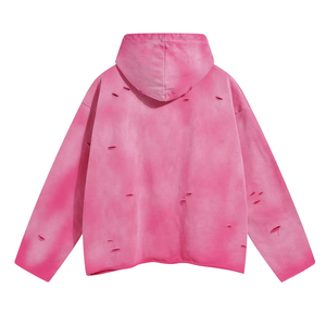 เสื้อฮู้ดแฟชั่นสไตล์สตรีทแวร์ขาดๆ แบบวินเทอร์ ผ้าฝ้ายฟลีซฟอกสี - Product Image 2