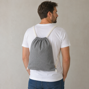 Recycled Cotton <b>Drawstring</b> <b>Backpack</b> 225 GSM Grey 35x40 cm Rope Strap Gym Bag Custom Logo Promotional Wholesale OEM Private Label - Product Image 3