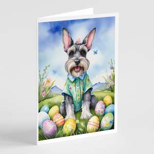 Whimsical A7 Size 5x7 Blank Note <b>Cards</b> <b>Pack</b> of 8 <b>Easter</b> Egg Hunt Schnauzer Greeting <b>Cards</b> with Envelopes - Product Image 1