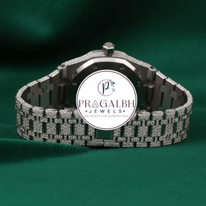 นาฬิกา Pragalbh Jewels รุ่นหรูหราประดับเพชรเต็มเรือน สไตล์ AP ระบบออโตเมติก ตัวเรือนสแตนเลสสตีล สำหรับผู้ชาย - Product Image 5