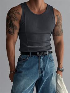 Summer Knitted Vertical <b>Striped</b> Fitness Sports Casual and Slimming Vest for Men Sleeveless Wide-Shoulder New Style <b>Tank</b> <b>Tops</b> - Product Image 6