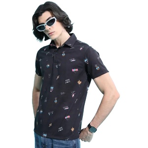 Polo à manches courtes noir pour homme 2026 avec imprimé dessin animé, style décontracté, en coton tricoté respirant, coupe classique, boutonnage frontal - Product Image 2