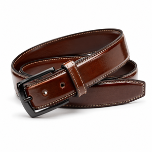 Ceinture en cuir véritable pour homme, marron uni, boucle ardillon, formelle et décontractée, largeur 35 mm, durable, moulage monobloc - Product Image 2