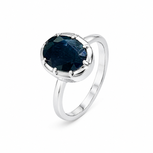 Bague en saphir bleu naturel en argent sterling 925 avec placage rhodium et sertissage à griffes pour mariage et anniversaire - Product Image 1
