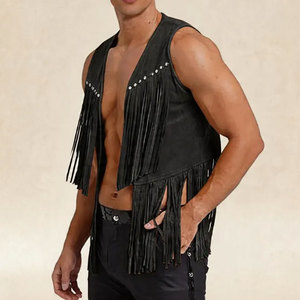 <b>Mens</b> Fringe Vest Western Cowboy Leather Sleeveless <b>Jacket</b> <b>Suede</b> Tassel Motorcycle Festival Rodeo OEM Premium OEM Apparel - Product Image 1