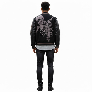 Custom OEM Black <b>Varsity</b> <b>Jacket</b> Leather Sleeve Patchwork <b>Bomber</b> Letterman <b>Jacket</b> <b>Men</b> Streetwear Custom Design Letterman <b>Jacket</b> - Product Image 2
