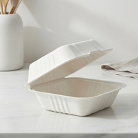 Boîte alimentaire jetable en bagasse de canne à sucre, 9 x 9 pouces, type clamshell, biodégradable, compostable, sans plastique, compatible micro-ondes, avec couvercle