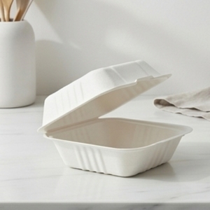 9 X 9 Inch Bagasse Clamshell Biodegradable Compostable Disposable Food <b>Container</b> Sugarcane <b>Takeaway</b> Box for Restaurants Hotels - Product Image 1