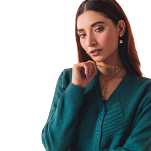 Cárdigan de punto personalizado para mujer con botones frontales, cuello en V oversize y bolsillos - Product Image 1