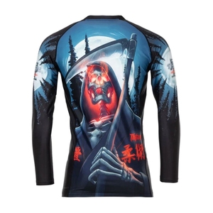 เสื้อแรชการ์ดแขนยาวผู้ชาย สีดำ พิมพ์ลายแบบซับลิเมชั่น แห้งเร็ว ผลิตจากโพลีเอสเตอร์ เสื้อกีฬาแขนยาวสำหรับผู้ใหญ่ - Product Image 4