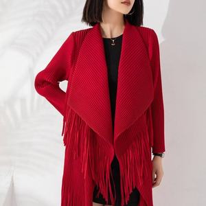 Manteau long plissé à franges pour femme, veste cardigan légère à devant ouvert, vêtement d'extérieur à franges style bohème pour le printemps et l'automne - Product Image 3