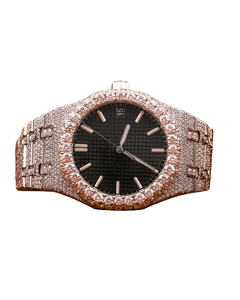 Montre de luxe Hip Hop à quartz avec cadran noir en acier inoxydable, finition diamantée, mouvement Seiko, affichage intelligent en cristal - Product Image 1