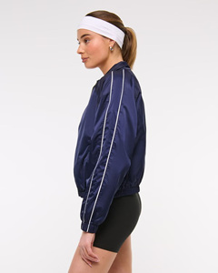 Veste coupe-vent bleu marine pour femme, manches longues, fermeture éclair, col montant, respirante, en polyester, pour l'automne - Product Image 2