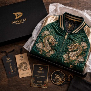 Chaqueta Sukajan Japonesa Personalizada, Chaqueta Bomber con Bordado de Dragón en Satén Esmeralda - Product Image 6