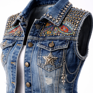 Chaleco Vaquero con Tachuelas Personalizado al por Mayor para Mujer - Pedidos al por Mayor de Calidad Premium, Suministro de Fabricante OEM - Product Image 4