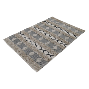 Tapis marocain berbère tissé à la main - Crème beige noir à poils ras texturé motif losanges en coton pour décoration de salon - Product Image 4