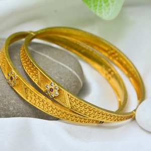 Cutwork Leaf Design Gold Plated Bracelet Pair Lightweight Open Pattern <b>Bangles</b> for Women Daily Wear Fashion and Modern Look - Product Image 3