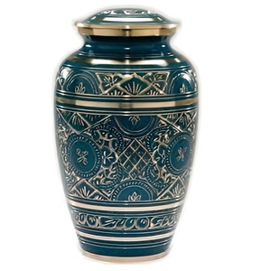 Handcrafted Aluminium Cremation Urn White Grey Marble Finish Memorial Ashes Urn with Etched Gold Bands - Product Image 4