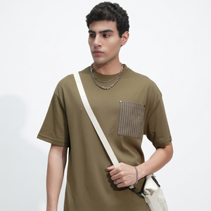 Men's Oversized Green Cotton <b>T</b>-<b>Shirt</b> <b>With</b> <b>Pocket</b> Casual Short Sleeve O-Neck Breathable Jersey Fit - Product Image 6