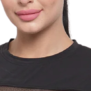 T-shirt de sport d'été pour femme en jersey noir, respirant, à manches courtes, avec dentelle et détails plissés, idéal pour la gym, l'entraînement, la course et le fitness - Product Image 5