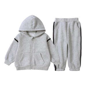 Ensemble de survêtement à capuche pour enfants, manches longues, couleur unie, tenue décontractée pour l'automne, vêtements unisexes en coton pour enfants - Product Image 1