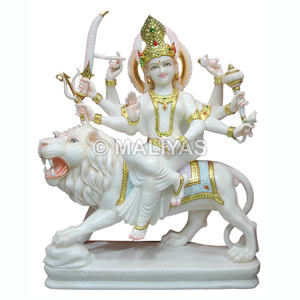 รูปปั้นพระแม่ดูร์กาทำจากหินอ่อนสีขาว |   ผู้ผลิตหินอ่อนรูปปั้นดูร์กามาตะระดับพรีเมียม – มาลิยาส - Product Image 1