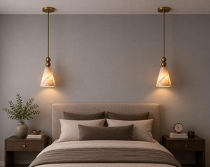 Lámpara Colgante Moderna de Mármol, Montaje en Techo de Latón, Decoración Geométrica para el Hogar, Iluminación Interior para Sala de Estar - Product Image 3