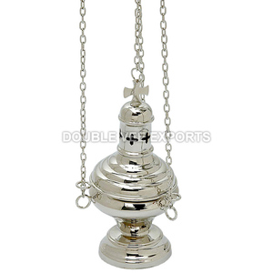 เครื่องหอมแบบสี่สายพร้อมดีไซน์รูปกากบาท |   กระถางธูปเคลือบเงินสำหรับโบสถ์ - DOUBLE VEE EXPORTS - Product Image 2