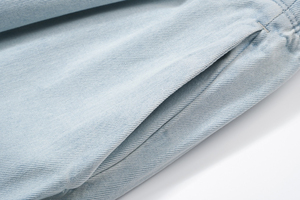 Pantalones Vaqueros de Pierna Recta Azul Claro con Cintura Ajustable con Cordón, Corte Regular, Estilo Casual Urbano, Talle Medio, Tela de Algodón, para Primavera - Product Image 5