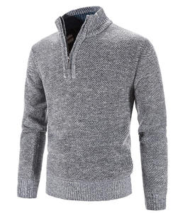 <b>Mens</b> <b>Grey</b> Quarter Zip Digital Printing Polyester/Cotton Fleece Sweater Casual Long Sleeve Knit Pullover Warm Winter Streetwear - Product Image 3