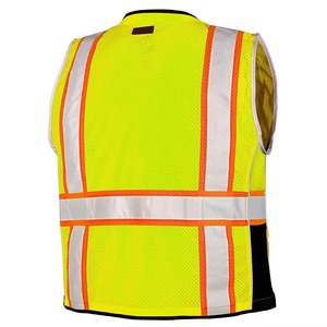 Gilet de sécurité haute visibilité jaune en maille avec bandes réfléchissantes, plusieurs poches, fermeture éclair, vêtement d'extérieur décontracté pour homme, été - Product Image 3