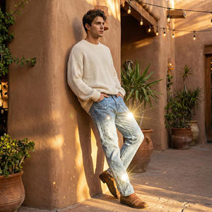 Jean en denim coupe droite personnalisé pour homme, haute qualité, style hip-hop urbain, délavé, 100 % coton respirant pour homme 2026 - Product Image 4