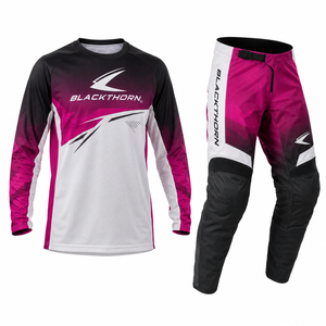 Ensemble de maillot et pantalon de motocross personnalisé pour homme, manches longues, équipement de course moto, taille adulte, impression par sublimation néon, Spandex/Polyester - Product Image 1