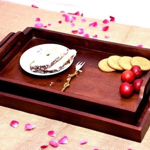 Bandeja Rectangular de Madera para Servir con Asas, Bandeja de Madera Maciza para Comida, Café, Té, Desayuno, Decoración del Hogar - Product Image 1