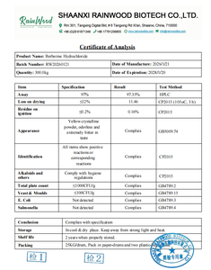 Polvo de Berberina HCL Rainwood de <span class=keywords><strong>Alta</strong></span> Calidad, Extracto de Coptis Chinensis al 97%, CAS 633-65-8, Clorhidrato de Berberina en Polvo - Product Image 2