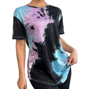 Camiseta de algodón para mujer con estampado tie-dye, corte ajustado, manga corta, en oferta online a bajo precio. - Product Image 1